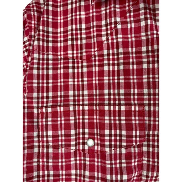 Wrangler Pearl Snap Shirt Large Red White Plaid Check Long Sleeve Mens Western - Picture 4 of 7